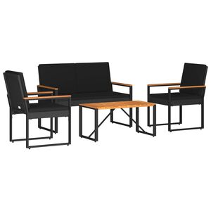 vidaXL Gartenm&ouml;bel Set mit Kissen 4 pcs Schwarz Poly-Rattan