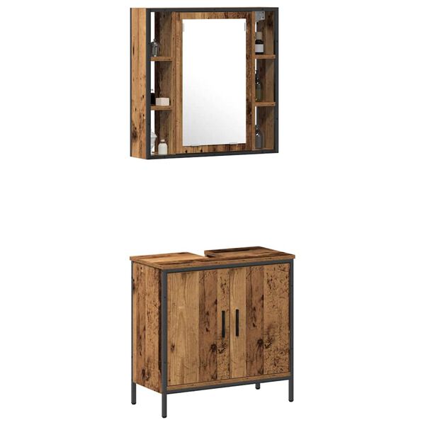 vidaXL Badezimmerm&ouml;bel-Set mit Regal mit T&uuml;r 2 pcs Braun Holzwerkstoff