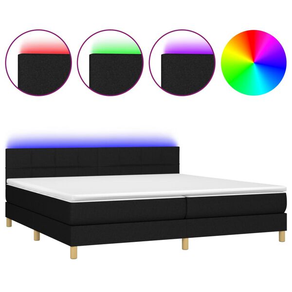 vidaXL Boxspringbett mit Matratze & LED Schwarz 200x200 cm Stoff
