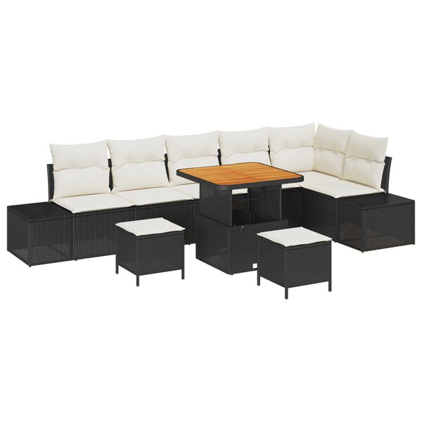 vidaXL Gartensofa-set mit Kissen 9 pcs Schwarz Poly-Rattan