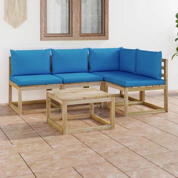 vidaXL 5-tlg. Garten-Lounge-Set mit Hellblauen Kissen