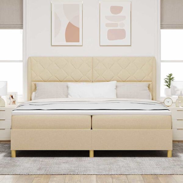 vidaXL Boxspringbett mit Matratze Dunkelgrau 90x190 cm Creme Stoff
