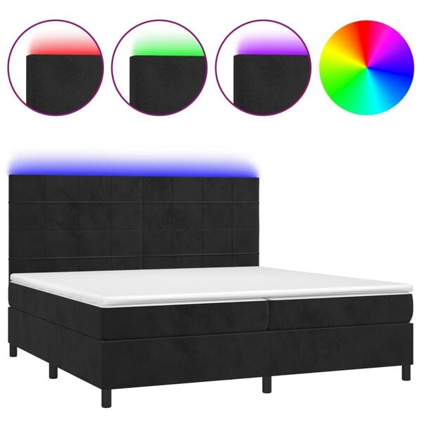 vidaXL Boxspringbett mit Matratze & LED Schwarz 200x200 cm Samt