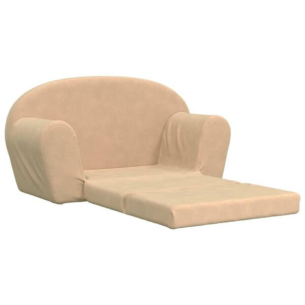 vidaXL 2-Sitzer Kindersofa mit Schlaffunktion Creme Weicher Pl&uuml;sch