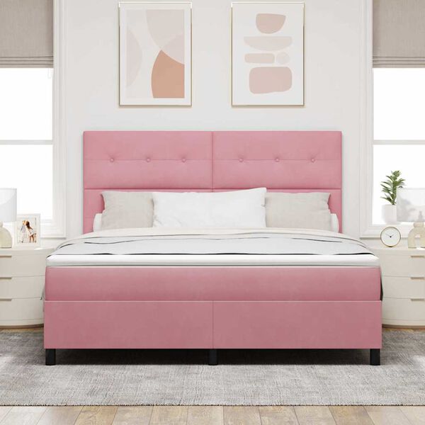 vidaXL LED Boxspringbett mit Matratze Rosa 180 x 200 cm Stoff