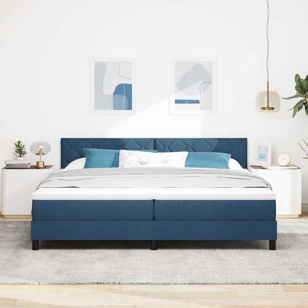 vidaXL Boxspringbett mit Matratze mit Kopfteil Blau 200 x 200 cm Stoff