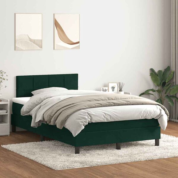 vidaXL Boxspringbett mit Matratze Dunkelgr&uuml;n 120x220 cm Samt