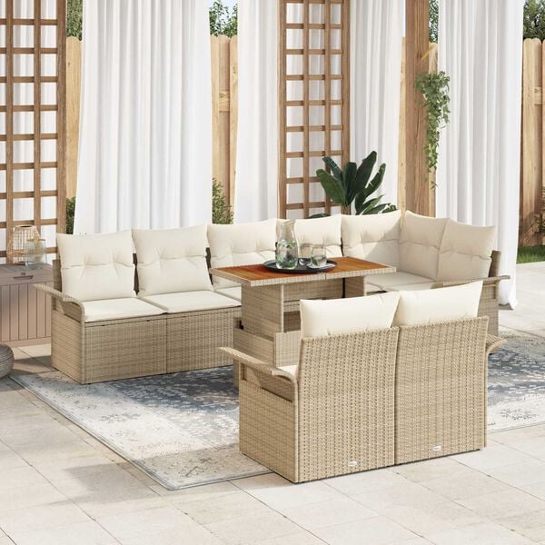 vidaXL Garten-Sofa-Set mit Speicher 9 pcs Beige Poly Rattan