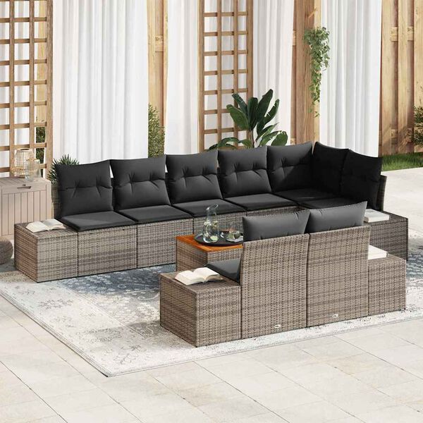 vidaXL Gartensofa-set mit Kissen 9 pcs Grau Poly-Rattan