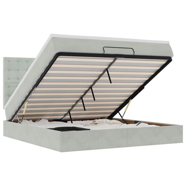 vidaXL Ottoman-Bett mit Matratzen & LEDs Hellgrau 160x200 cm Samt