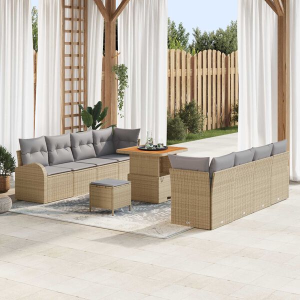 vidaXL Garten-Sofa-Set mit Kissen mit Kissen 11 pcs Beige und Hellgrau