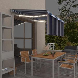 vidaXL Markise Manuell Einziehbar mit Rollo LED 3x2,5 m Blau & Wei&szlig;