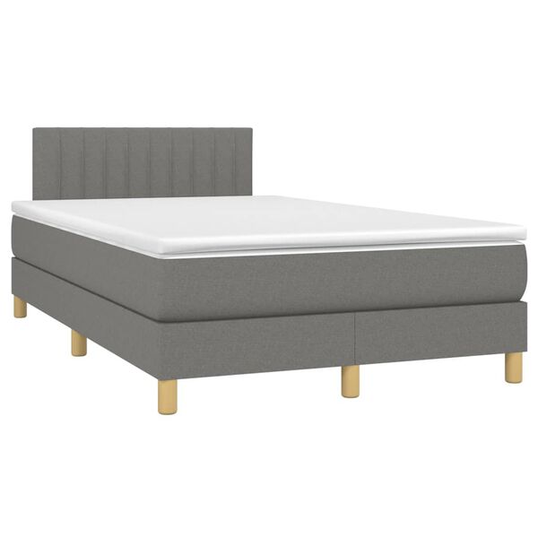 vidaXL Boxspringbett mit Matratze & LED Dunkelgrau 120x200 cm Stoff
