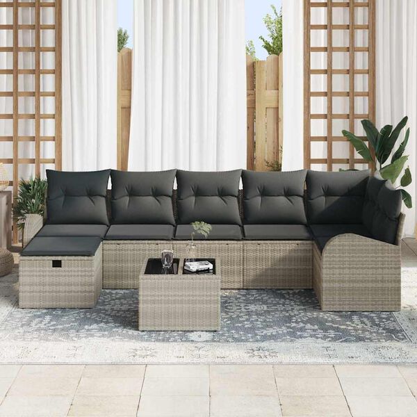 vidaXL Sofa Set mit Kissen mit Speicher Hellgrau Poly-Rattan