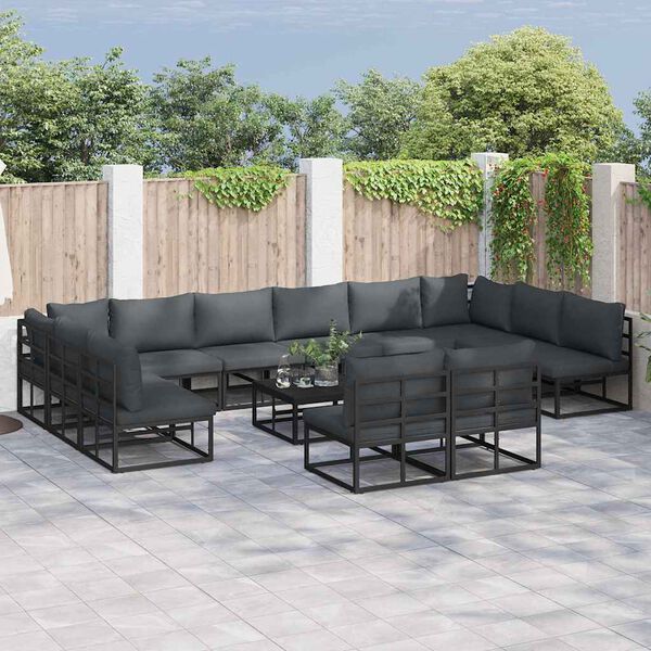 vidaXL Gartensofa-set mit Kissen 12 pcs Schwarz Aluminium