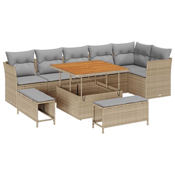 vidaXL Garten-Sofa-Set 9 pcs Beige Poly-Rattan
