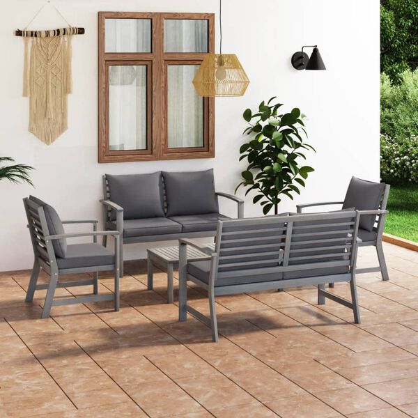 vidaXL 5-tlg. Garten-Lounge-Set mit Auflagen Massivholz Akazie Grau