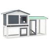 vidaXL Gro&szlig;er Kaninchenstall Grau und Wei&szlig; 145x45x84 cm Holz