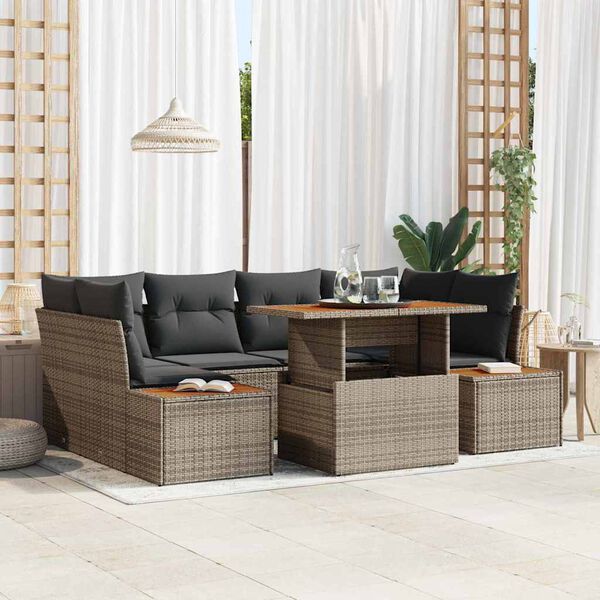 vidaXL Garten-Sofa-Set mit Speicher 7 pcs Grau Poly Rattan