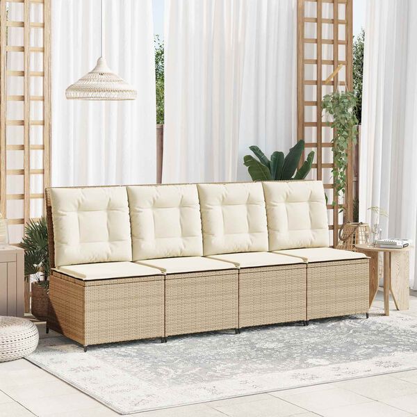vidaXL Garten-Sofa mit Kissen Schwarz und Cremewei&szlig; Poly-Rattan