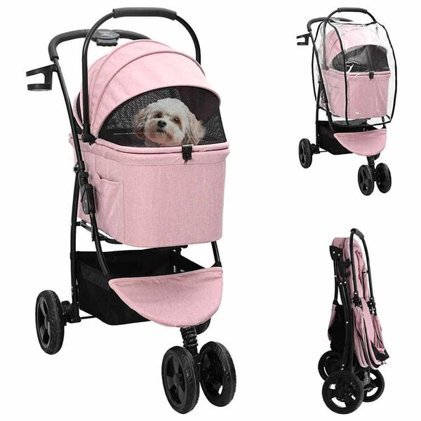 vidaXL Faltbarer Haustierwagen Rosa 78 x 54 x 101 cm 600D Oxford Stoff