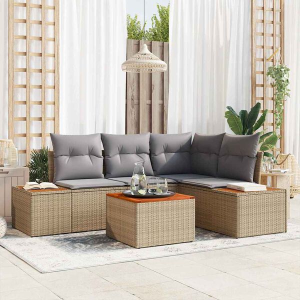 vidaXL Gartensofa-set mit Kissen 5 pcs Beige Poly-Rattan