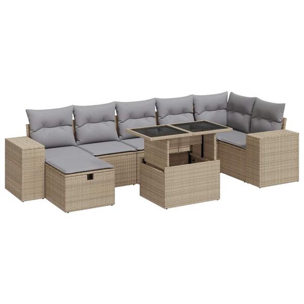 vidaXL 5-tlg. Garten-Sofagarnitur mit Kissen Beige Poly Rattan