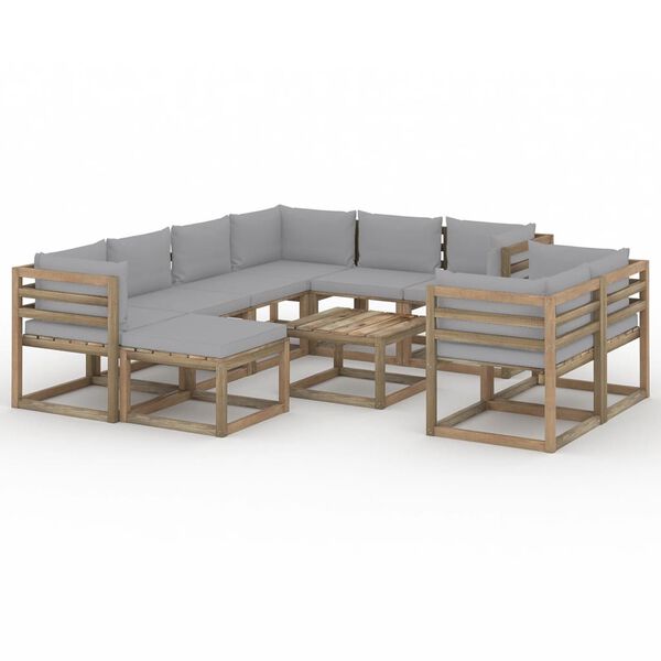 vidaXL 10-tlg. Garten-Lounge-Set mit Kissen Grau