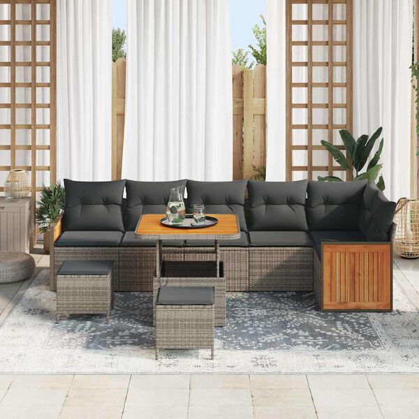 vidaXL Garten-Sofa-Set mit Kissen 9 pcs Grau
