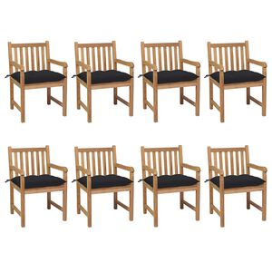 vidaXL Gartenst&uuml;hle 8 Stk. mit Schwarzen Kissen Massivholz Teak