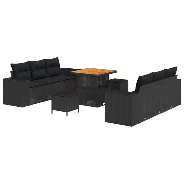 vidaXL Gartensofa-set mit Kissen mit Kissen 9 pcs Schwarz Poly Rattan