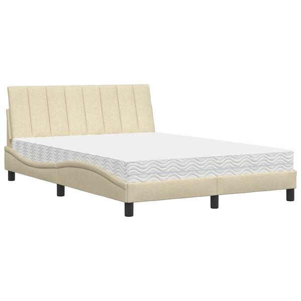 vidaXL Bett mit Matratze "Hanko" Creme 120x200 cm Stoff