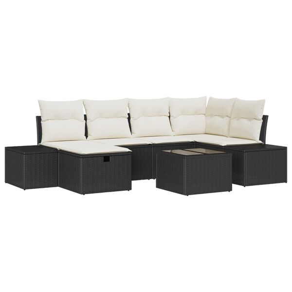vidaXL Gartensofa-set mit Kissen 7 pcs Schwarz Poly-Rattan