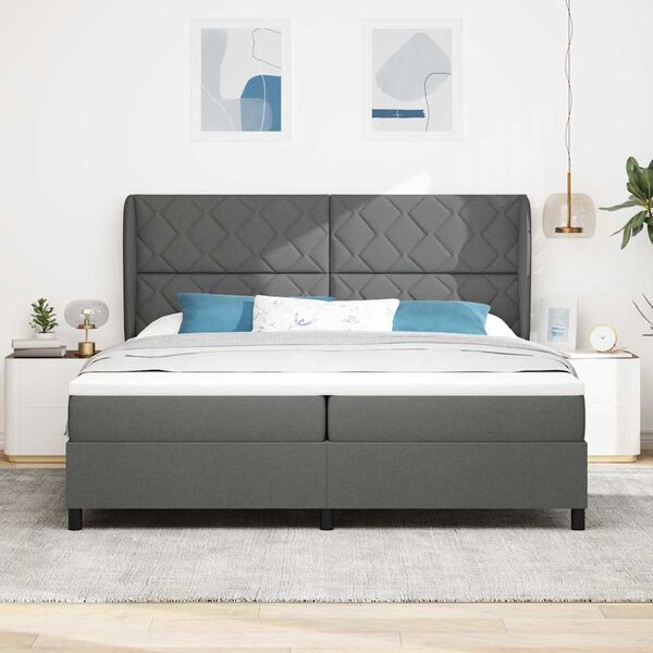 vidaXL Boxspringbett mit Matratze Dunkelgrau 200 x 200 cm Stoff