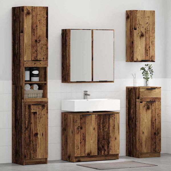vidaXL Badezimmerschrank-Set mit Regal 3 pcs Altholz Holzwerkstoff