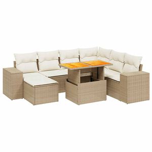 vidaXL 8-tlg. Garten-Sofagarnitur mit Kissen Beige Poly Rattan
