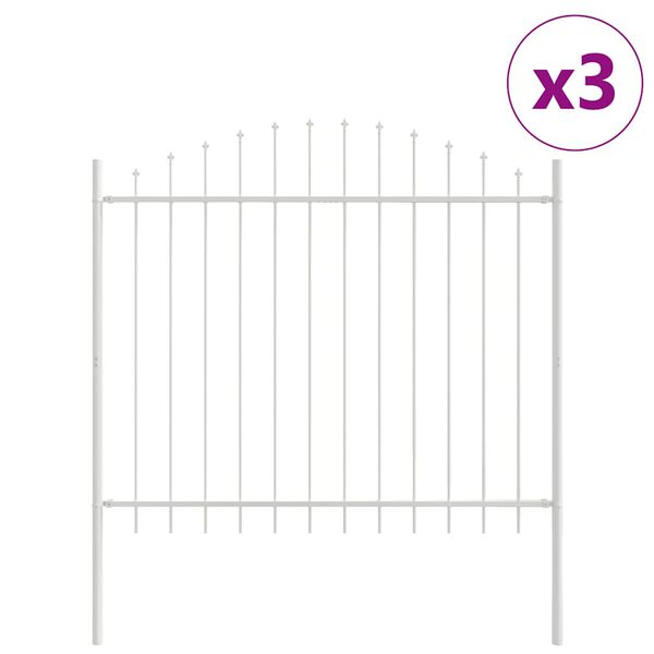 vidaXL Gartenzaun 3 pcs Weiß 170 x 190 cm Pulverbeschichteter Stahl