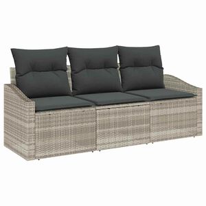 vidaXL Sofa Set mit Kissen 3 pcs Hellgrau Poly-Rattan