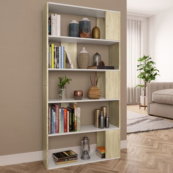 vidaXL B&uuml;cherregal/Raumteiler Wei&szlig; Sonoma-Eiche 80x24x159 cm