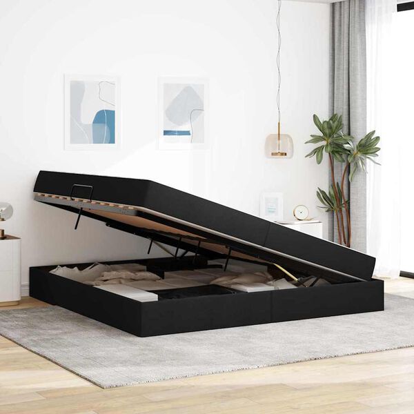 vidaXL Aufbewahrungsbett mit Matratze Schwarz 200 x 200 cm Polyester