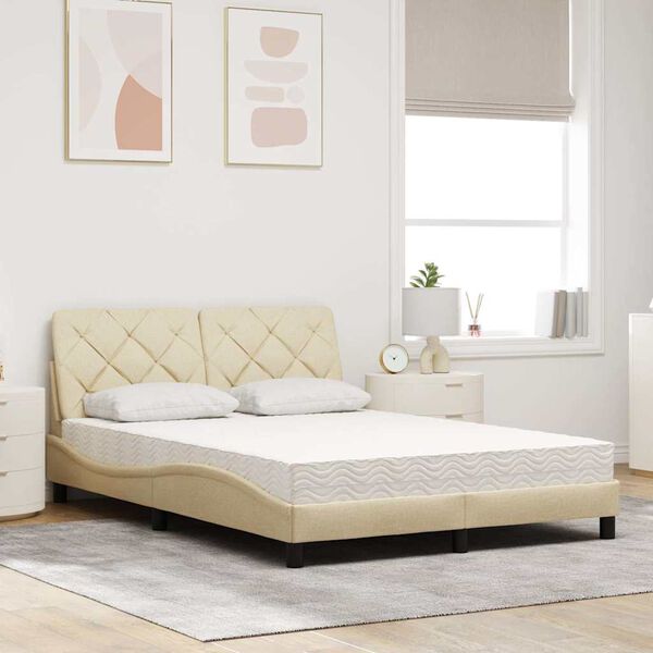 vidaXL Bett mit Matratze Creme 140x190 cm Stoff