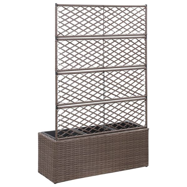 vidaXL Hochbeet mit Rankgitter 3 Töpfe 83×30×130cm Poly Rattan Braun