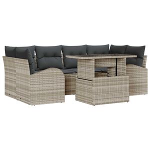 vidaXL Garten-Sofa-Set mit Kissen 7 pcs Hellgrau Poly Rattan