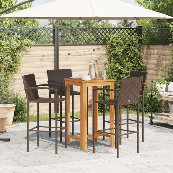 vidaXL 5-tlg. Gartenbar-Set Braun Massivholz Akazie und Poly Rattan