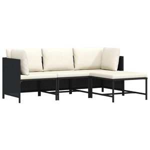 vidaXL 4-tlg. Garten-Sofagarnitur mit Auflagen Schwarz Poly Rattan