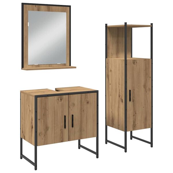 vidaXL Badezimmerm&ouml;bel-Set mit Regal mit T&uuml;r 3 pcs Braun Holzwerkstoff
