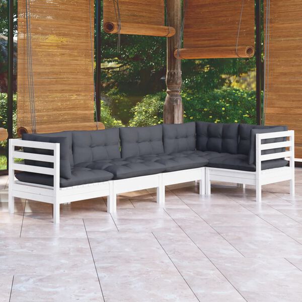 vidaXL 5-tlg. Garten-Lounge-Set mit Kissen Wei&szlig; Kiefernholz