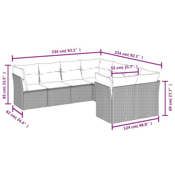 vidaXL 8-tlg. Garten-Sofagarnitur mit Kissen Braun Poly Rattan