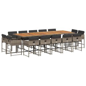 vidaXL 15-tlg. Garten-Essgruppe mit Kissen Grau Poly Rattan