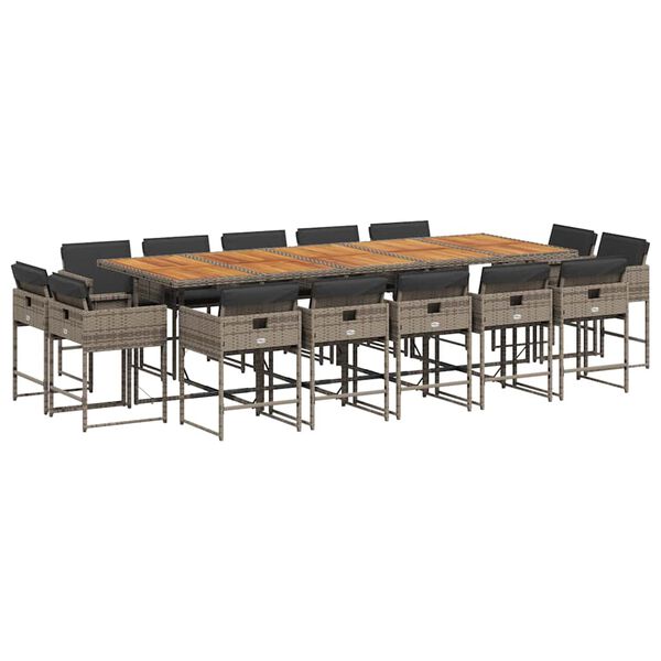 vidaXL 15-tlg. Garten-Essgruppe mit Kissen Grau Poly Rattan